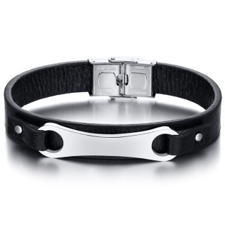 Bracelet homme similicuir  plaque d'acier style cl plate