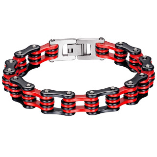 Bracelet homme style chaine de moto noire et rouge en acier