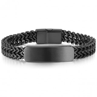 Bracelet noir homme  mailles W et plaque paisse en acier