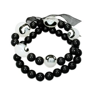 Bracelet perles noires et blanches  motifs