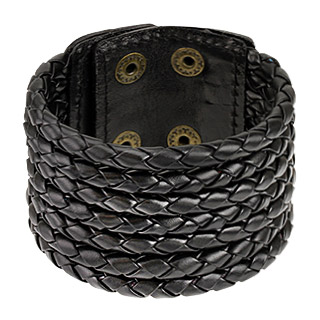 Bracelet  sept tresses de cuir noir accoles