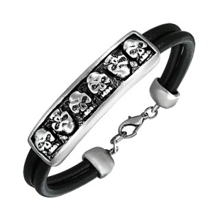 Bracelet simili cuir avec plaque ttes de morts