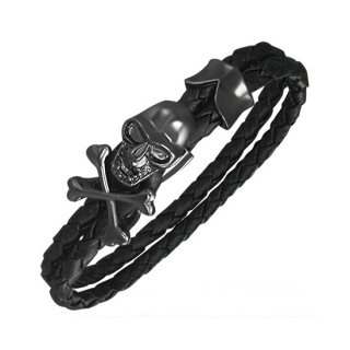 Bracelet tress avec tte de mort pirate