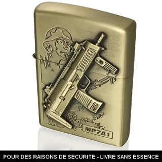 Briquet tempte en mtal cuivr avec soldat et fusil mitralleur