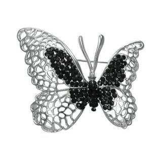 Broche papillon noir et gris