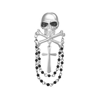 Broche tte de mort, croix et chapelet