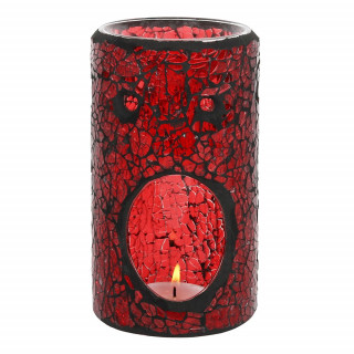 Brleur d'huile pilier en verre rouge sang effet lave craquele