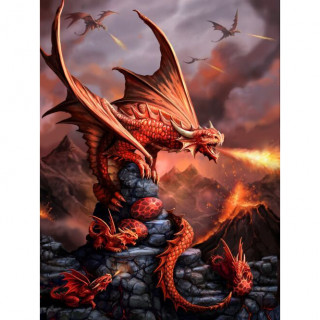 Carte postale Effets 3D  dragon rouge protgeant ses petits - Anne Stokes