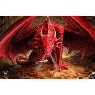 Carte postale Effets 3D  dragon rouge sur son trsor - Anne Stokes
