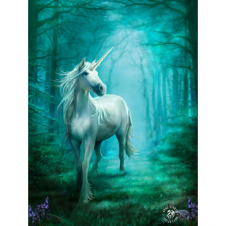 Carte postale Effets 3D  licorne blanche en foret - Anne Stokes