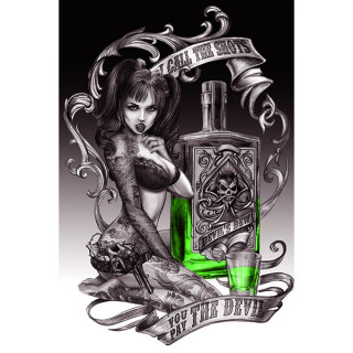 Carte postale Effets 3D  Pinup tatoue et bouteille d'absinthe