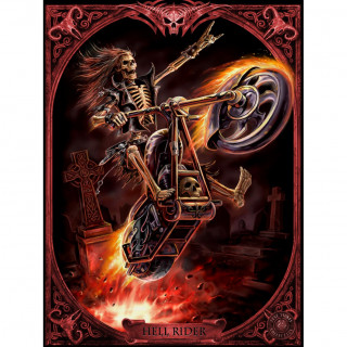 Carte postale Effets 3D "Hell Rider"  motard squelette enflamm - Anne Stokes