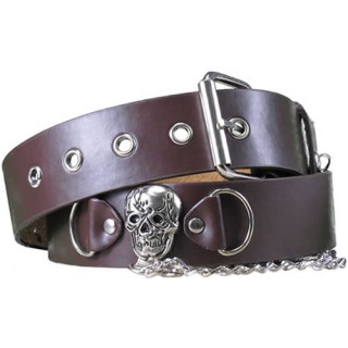 Ceinture cuir marron avec chaines et ttes de mort