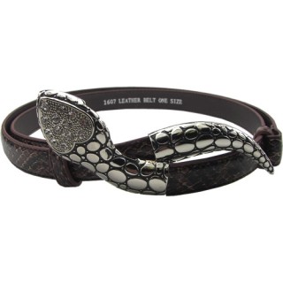 Ceinture similicuir marron avec tte de serpent en mtal serti