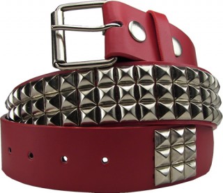 Ceinture similicuir rouge style punk  pyramides mtal