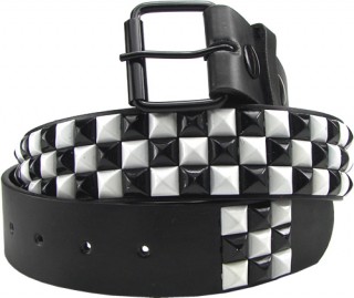 Ceinture similicuir style punk  damier noir et blanc