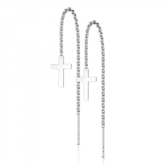 Chaines d'oreilles en acier  croix suspendues (Paire)