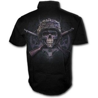 Chemise gothique homme  manches courtes avec squelette militaire