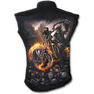 Chemise homme gothique sans manche avec moto  roues de feu