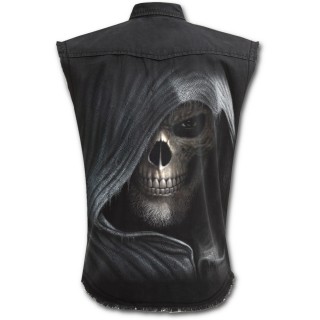 Chemise homme gothique sans manche avec squelette assassin et sablier de la mort