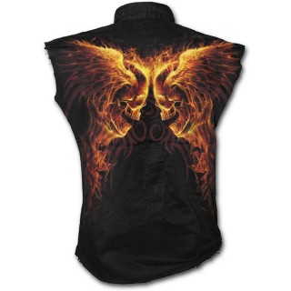 Chemise homme gothique sans manche avec ttes de morts ailes enflammes