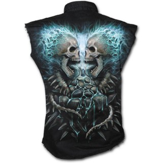 Chemise homme gothique sans manche  cranes en face  face et flammes bleues