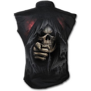 Chemise homme gothique sans manche  doigt de la mort avec faux et sablier
