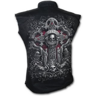 Chemise homme gothique sans manche "In Goth we trust" avec anges et tte de mort