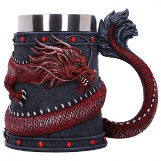 Chope à bière à dragon oriental rouge enroulé (16cm)