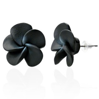 Clou d'oreilles  fleur noire en fimo