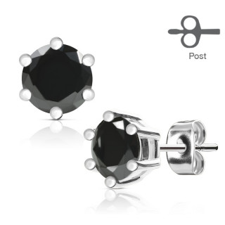 Clous d'oreille acier gemme noire couronne (paire)