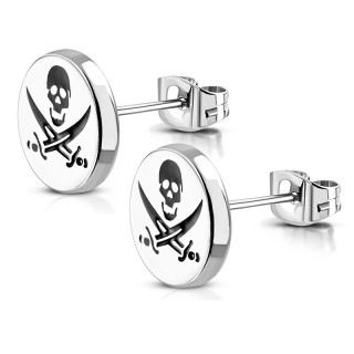 Clous d'oreille acier  crane pirate (Paire)