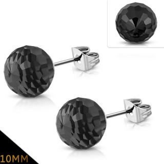 Clous d'oreille acier  perles de verre noir facettes