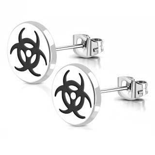 Clous d'oreille acier  symbole Biohazard (Paire)