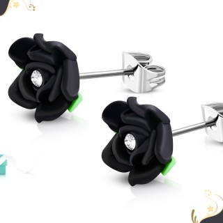 Clous d'oreille  fleur fimo noire (Paire)