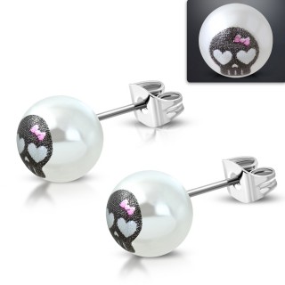 Clous d'oreille perles  crane girly imprim (Paire)