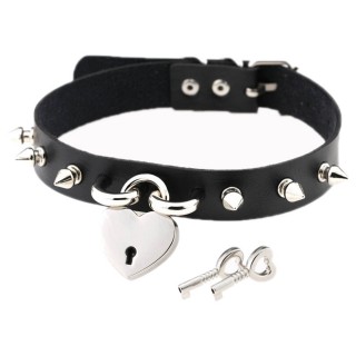 Collier chocker noir  spikes et cadenas coeur "BELLATRIX" - Banned