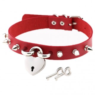 Collier chocker rouge  spikes et cadenas coeur "BELLATRIX" - Banned