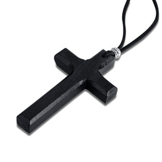 Collier croix de bois noire avec cordon