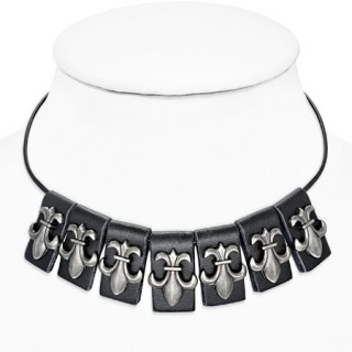 Collier gothique  bandes de cuir avec fleurs de Lys