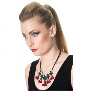 Collier rockabilly  cerises et perles "RAINA CHERRY" - Banned