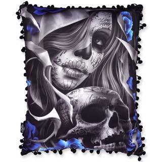 Coussin  femme calavera et crane mexicain - Liquor Brand