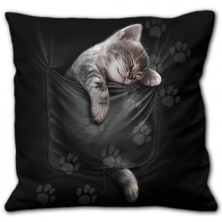 Coussin dco  empreintes de pattes et poche chaton