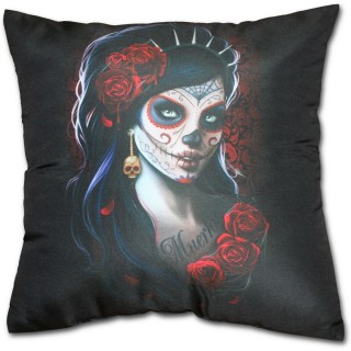 Coussin dcoratif gothique avec femme masque "Jour des morts"