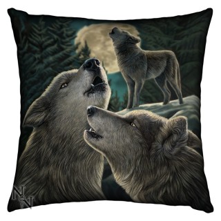 Coussin fantaisie Lisa Parker avec loups hurlants  la lune