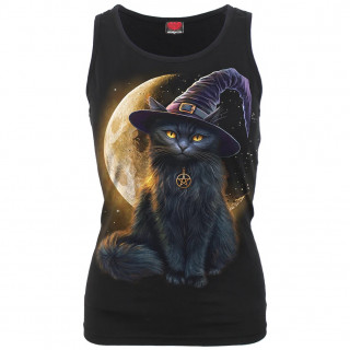 D�bardeur femme � chat noir avec chapeau de sorci�re et lune
