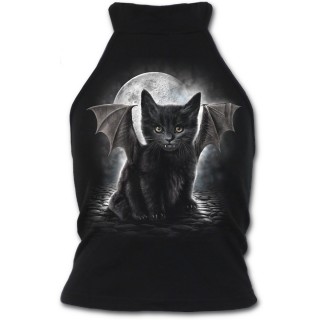 Dbardeur femme gothique dos nu avec chat noir  ailes et dents de vampire