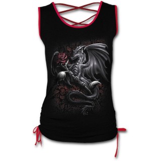 Dbardeur femme gothique noir  lacets rouges avec dragon tenant une rose
