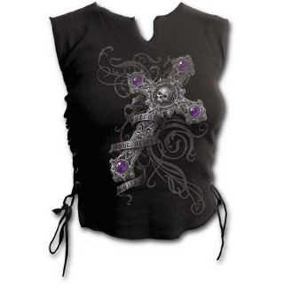 Dbardeur femme  lacets avec croix gothique sur tribal