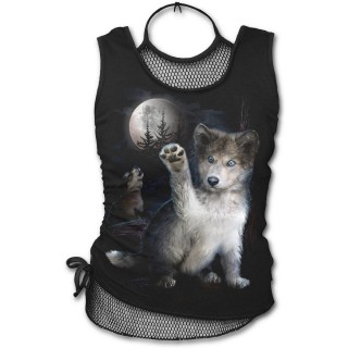 Dbardeur femme  maille filet avec bb loup sur fond de lune